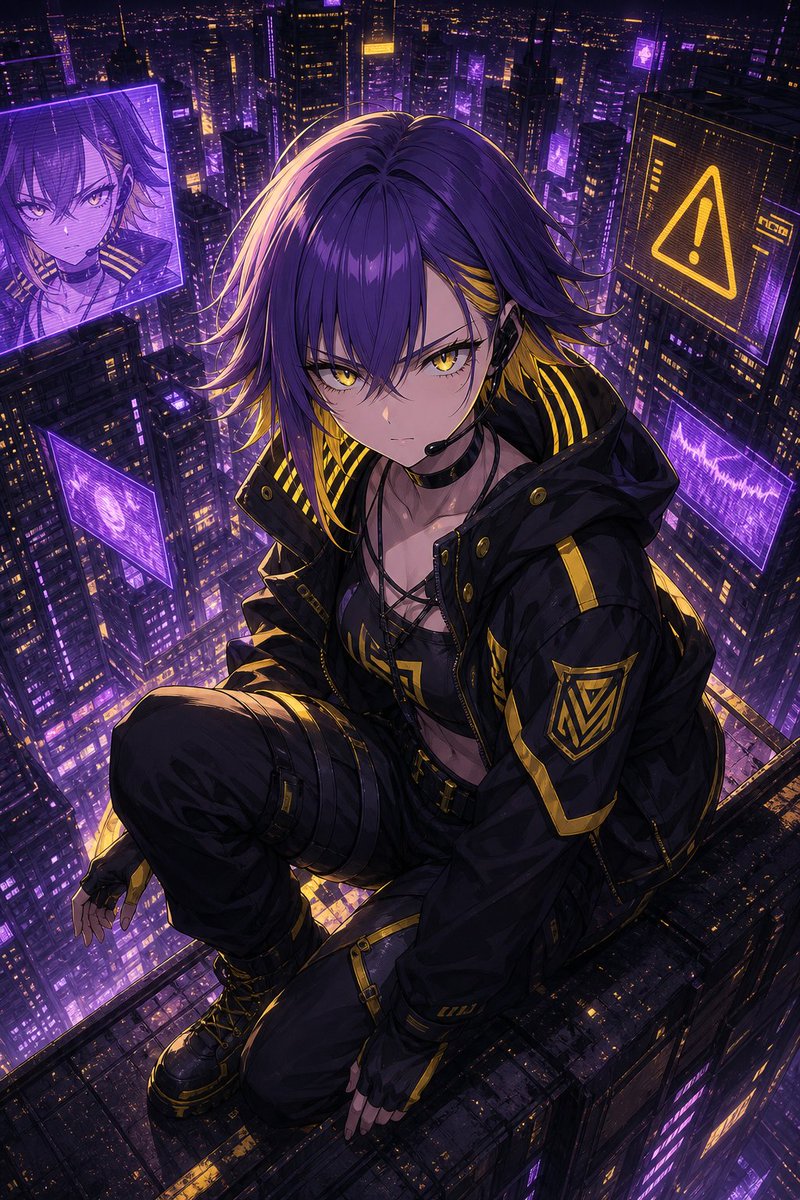 Cyberpunk Anime Rooftop Key Visual AI image template preview