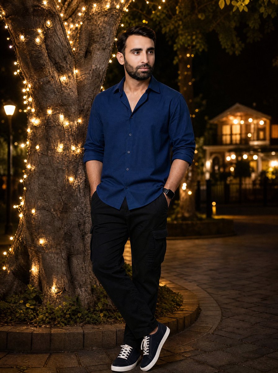Night Portrait by Fairy Light Tree AI image template preview