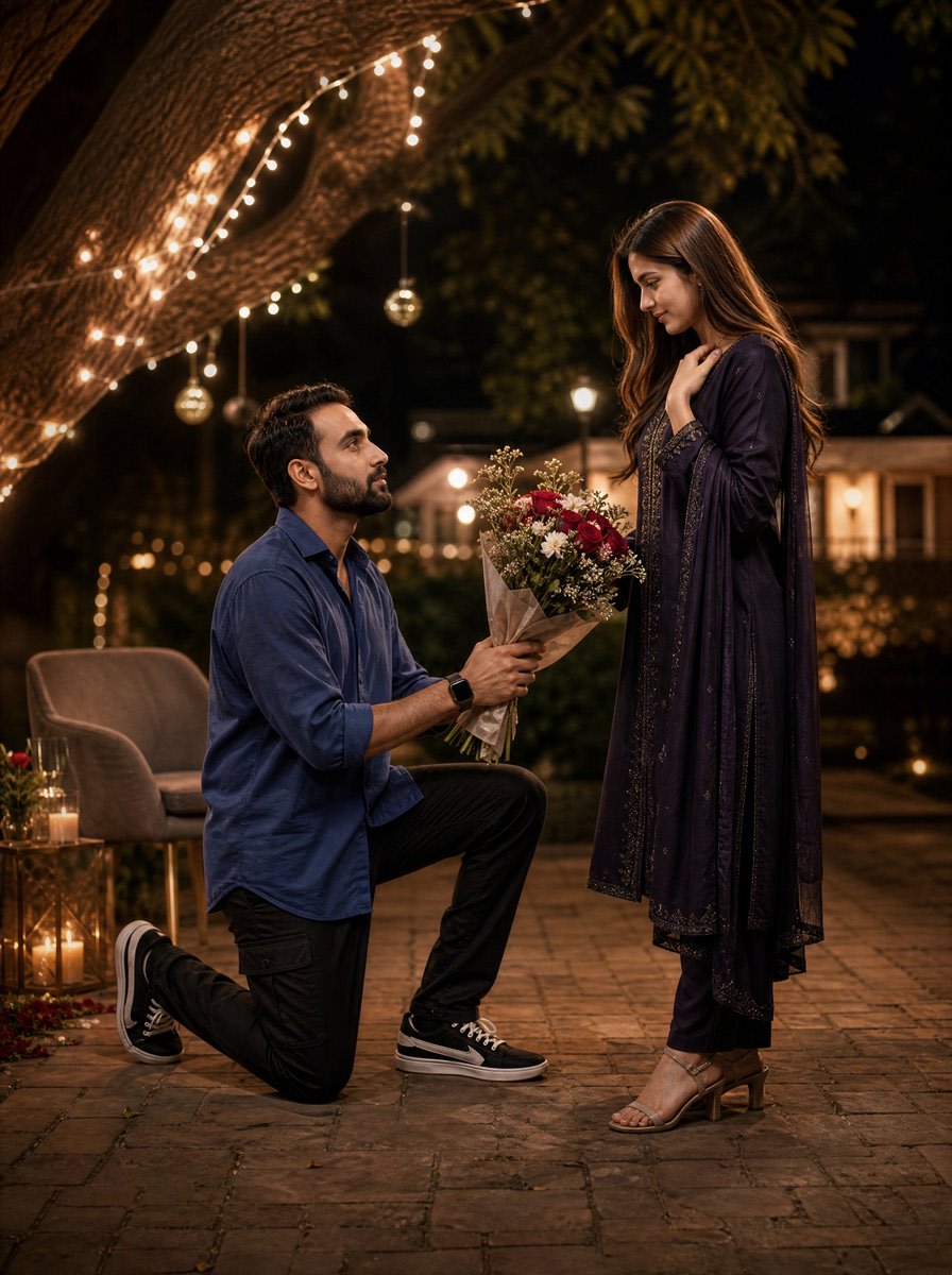 Night Park Proposal Portrait AI image template preview