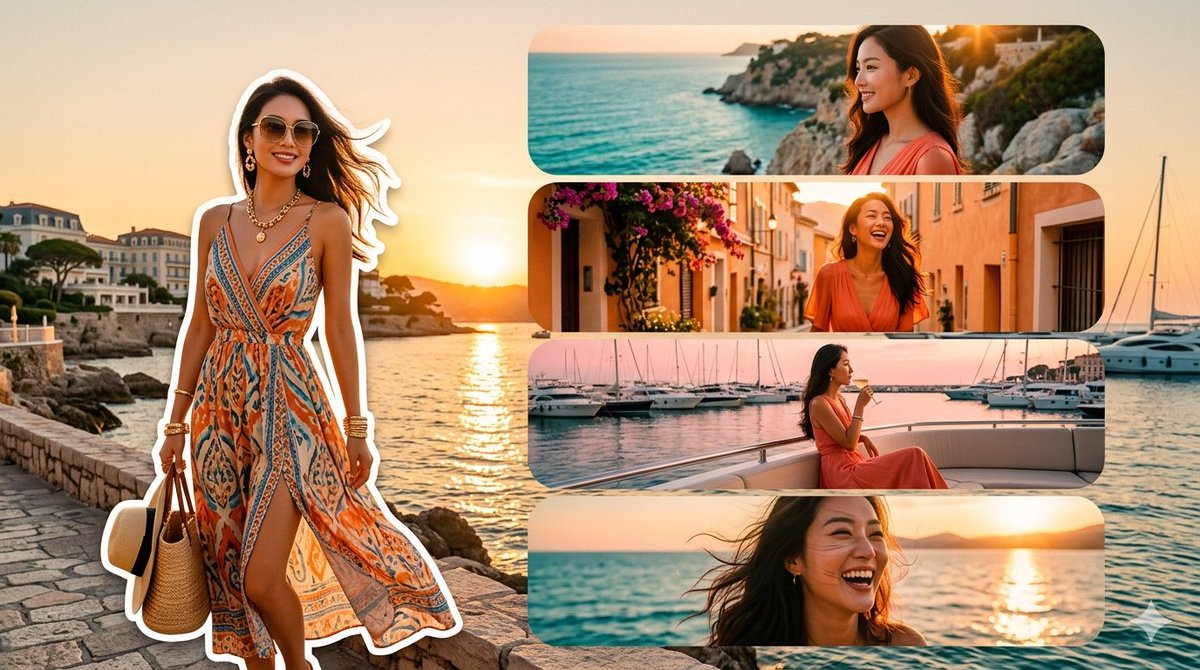Mediterranean Fashion Travel Collage AI image template preview