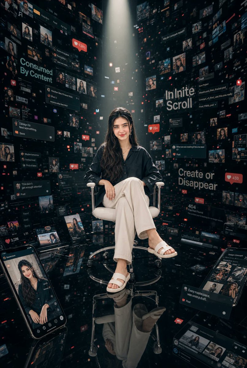 Woman in Infinite Scroll Void AI image template preview