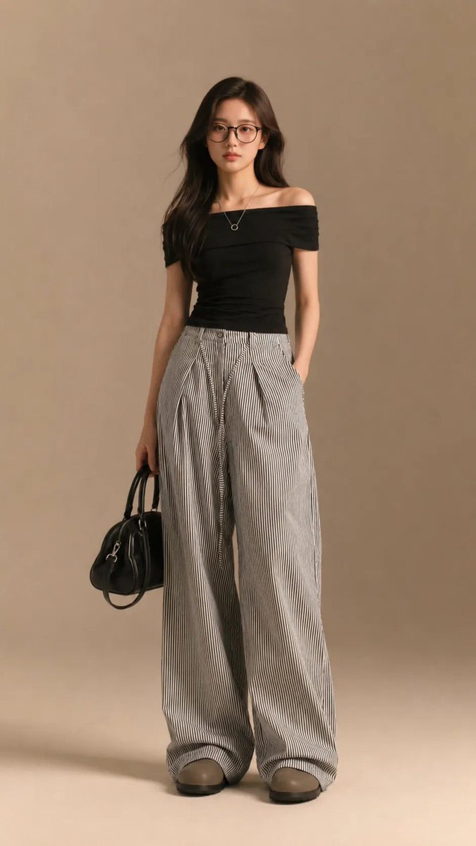 High-End Pinstripe Fashion Portrait AI image template preview