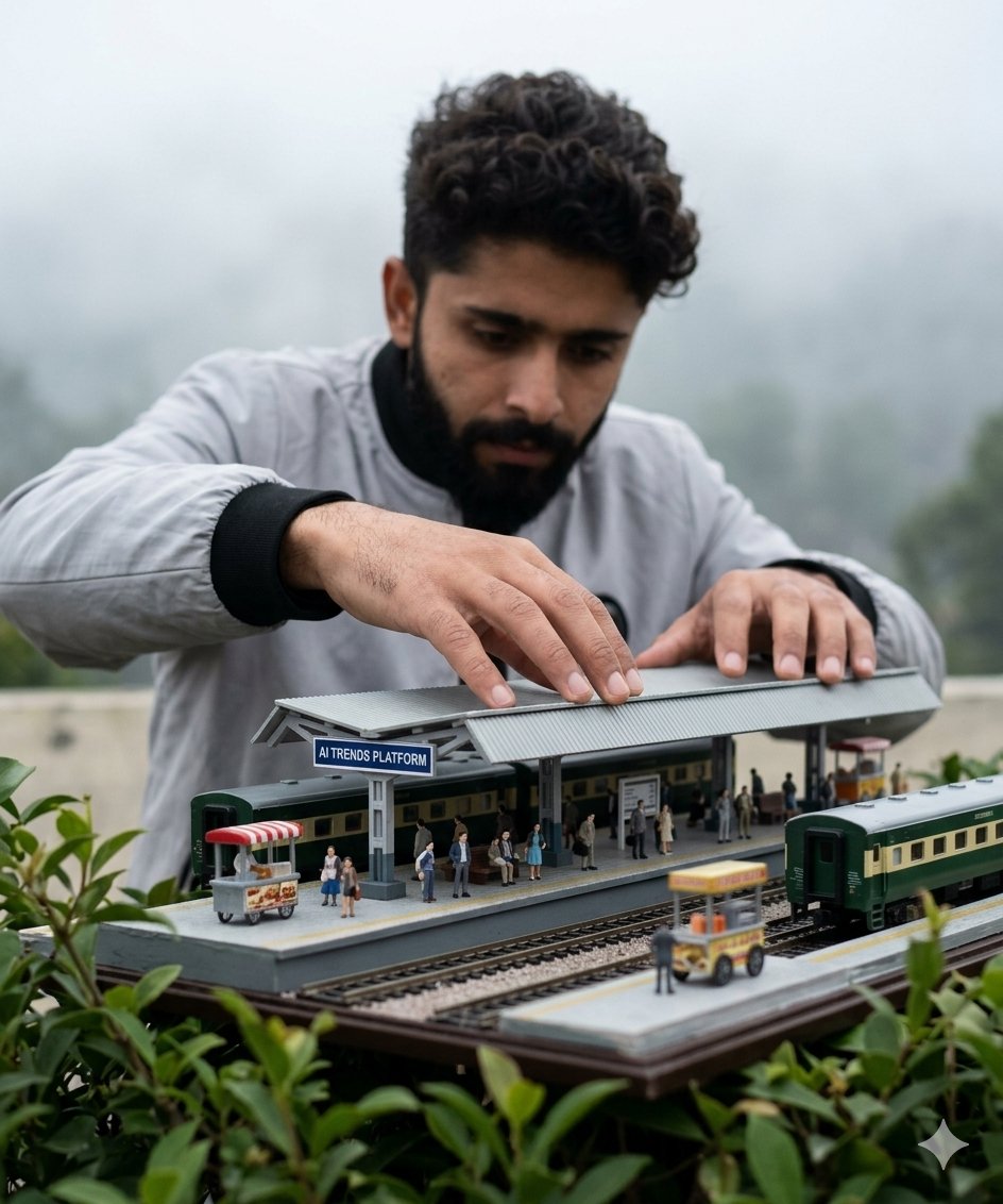 Forced Perspective Miniature Station AI image template preview