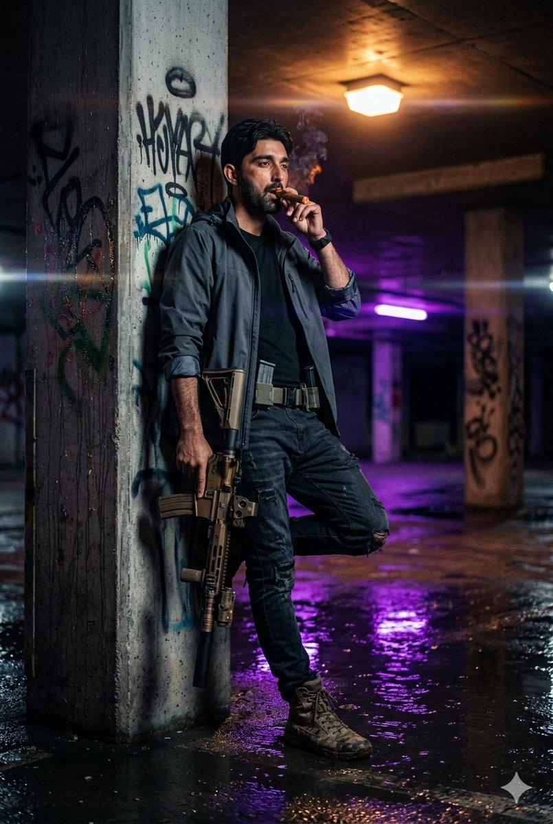 Gritty Neo-Noir Tactical Portrait AI image template preview
