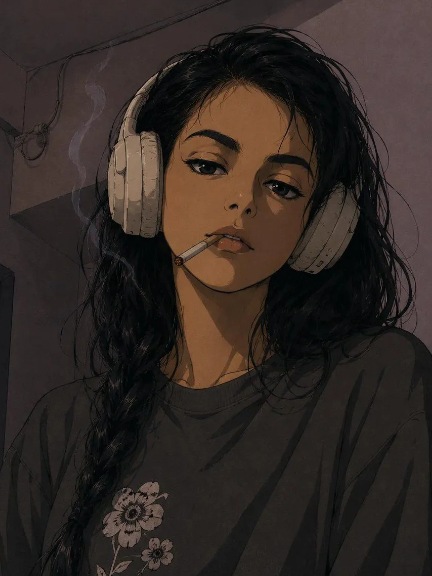 90s Rebel Anime Headphone Portrait AI image template preview