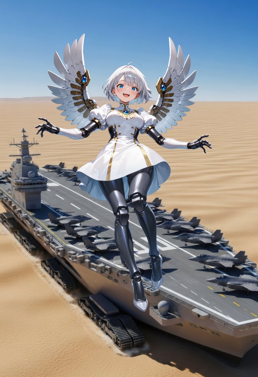 Angelic Android Over Land Aircraft Carrier AI image template preview
