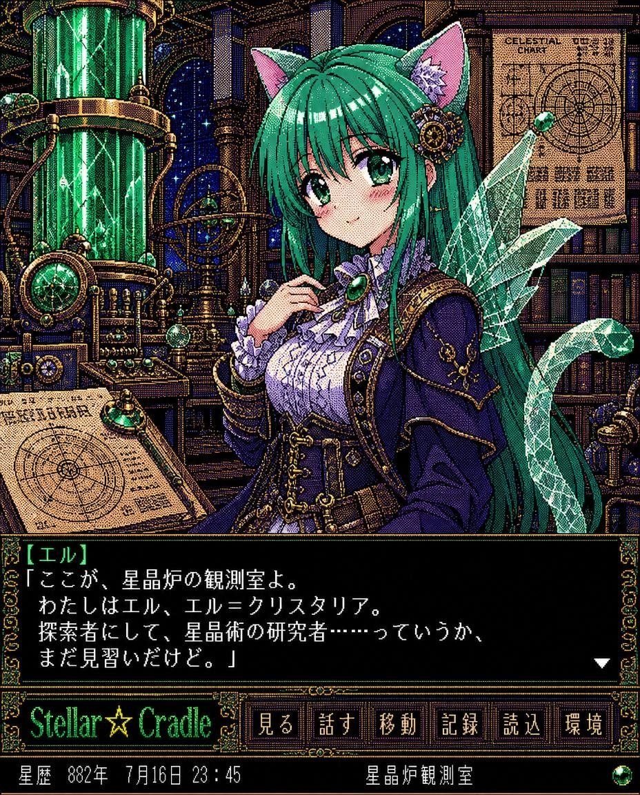 Retro Crystal Observatory Visual Novel AI image template preview
