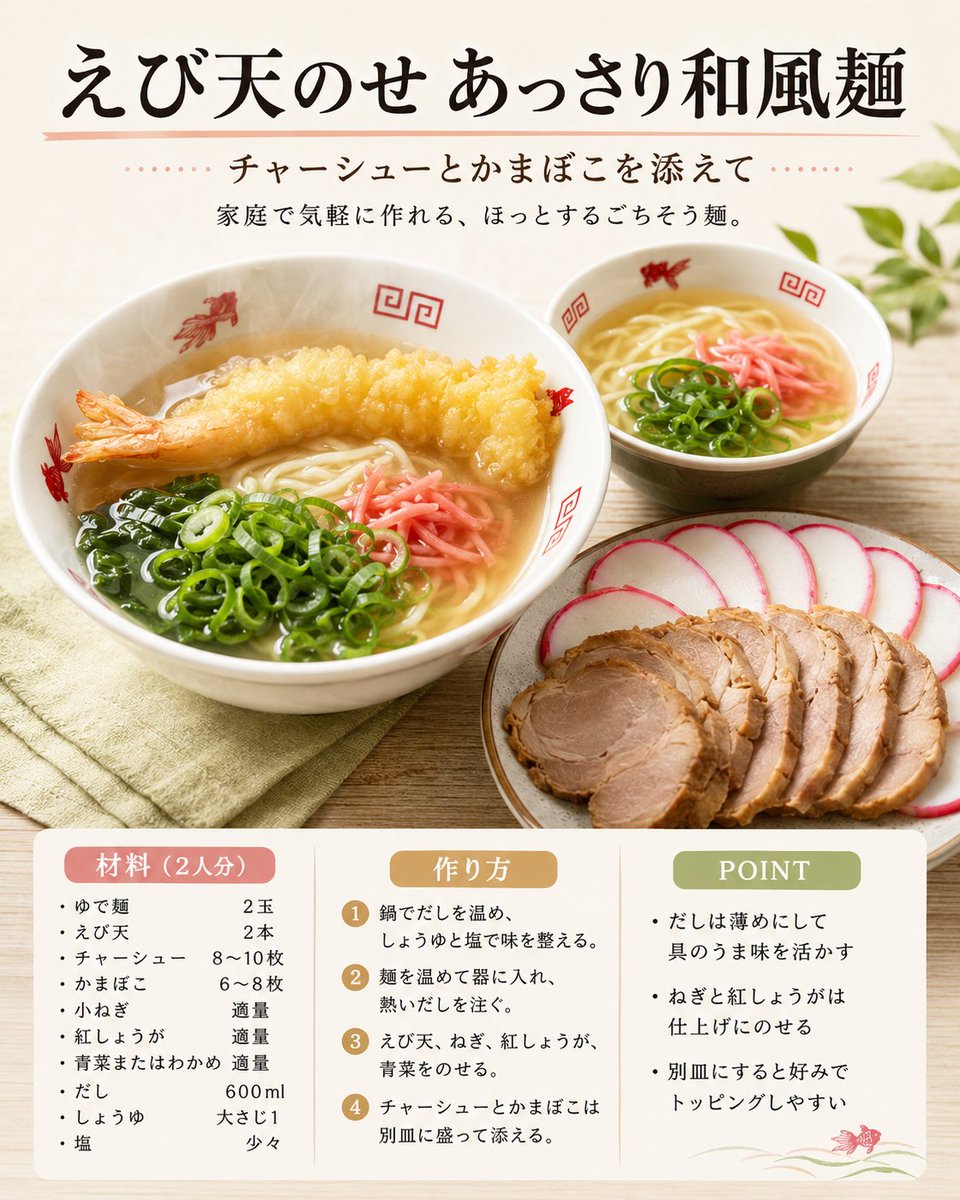 Japanese Tempura Noodle Recipe Card AI image template preview