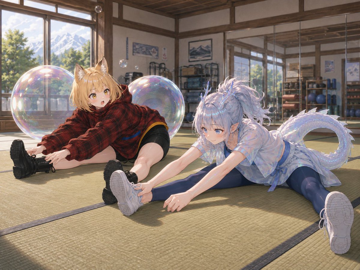 Bubble Dragon and Fox Stretching AI image template preview