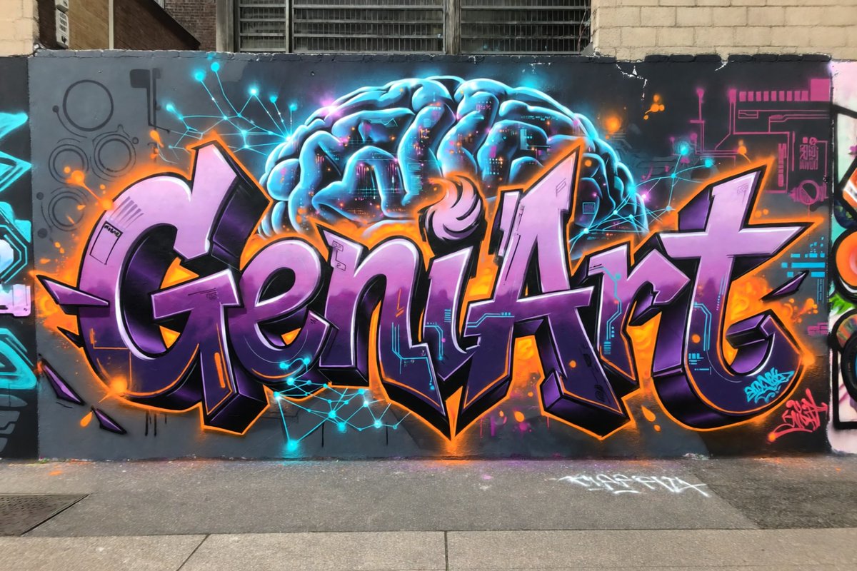Neon Brain Graffiti Mural AI image template preview