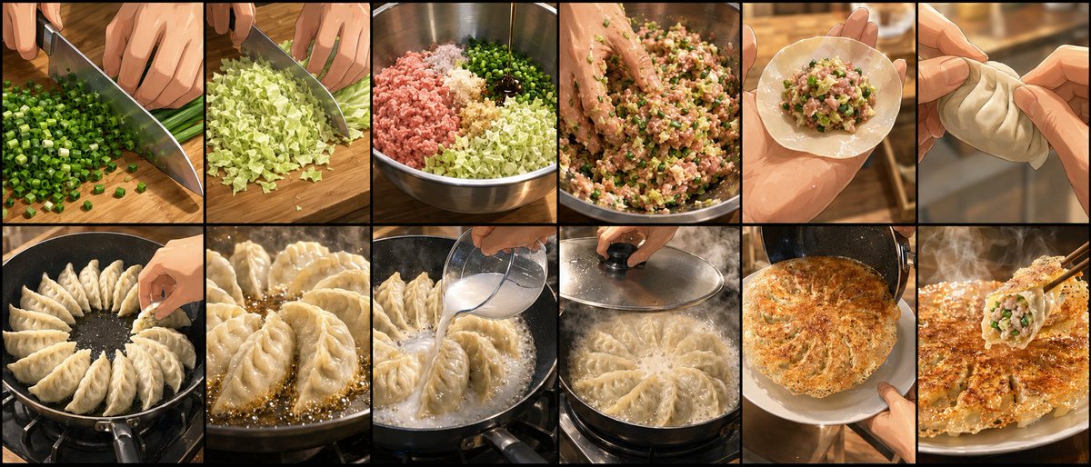 Gyoza Cooking Storyboard AI image template preview