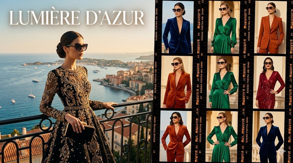 Lumière d’Azur Fashion Lookbook Collage AI image template preview