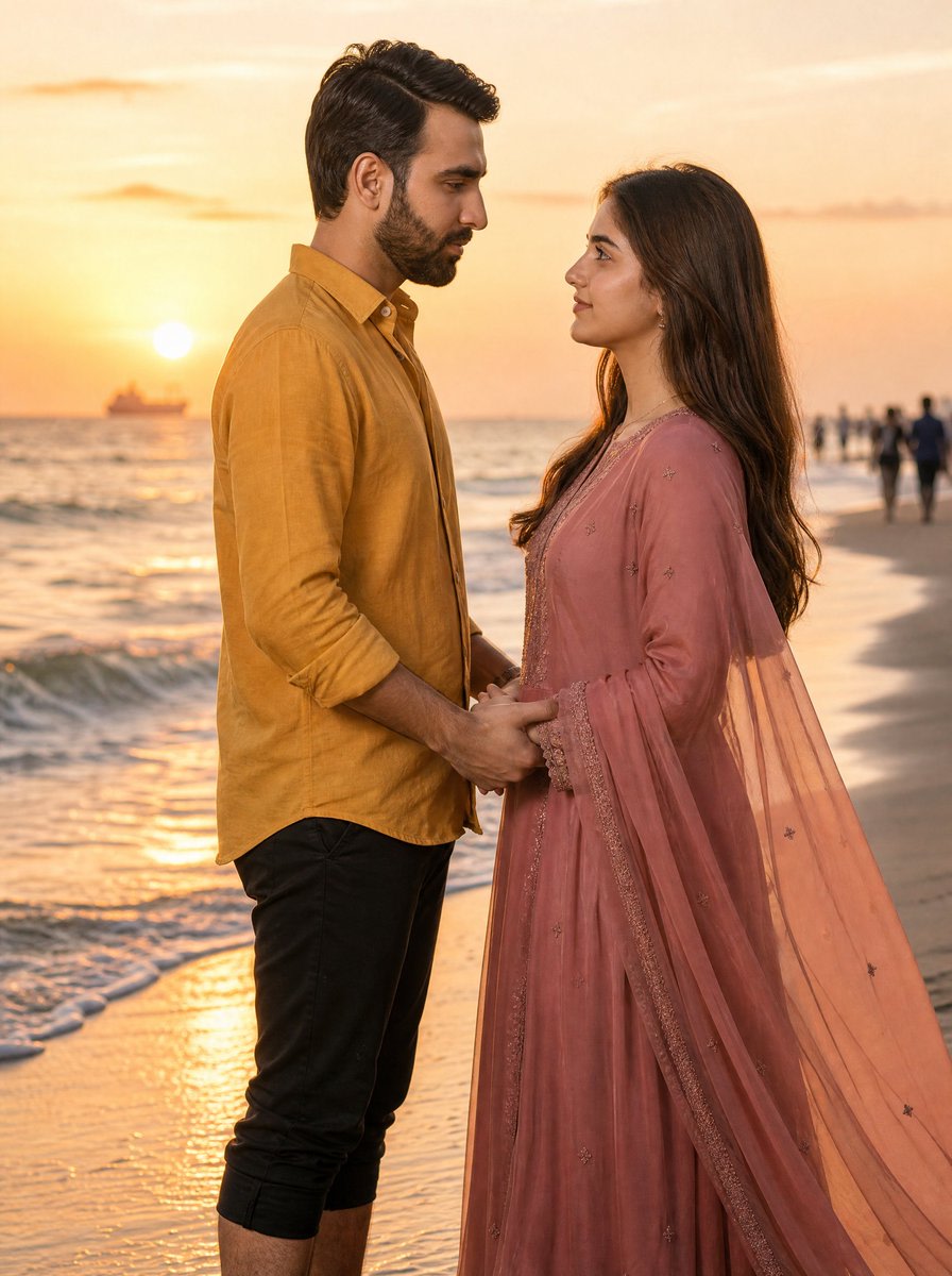 Romantic Sunset Beach Couple Portrait AI image template preview