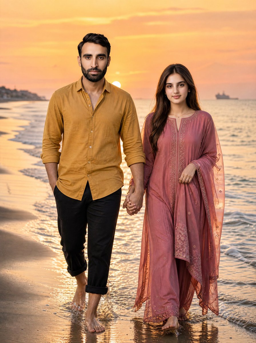 Golden Hour Beach Couple AI image template preview