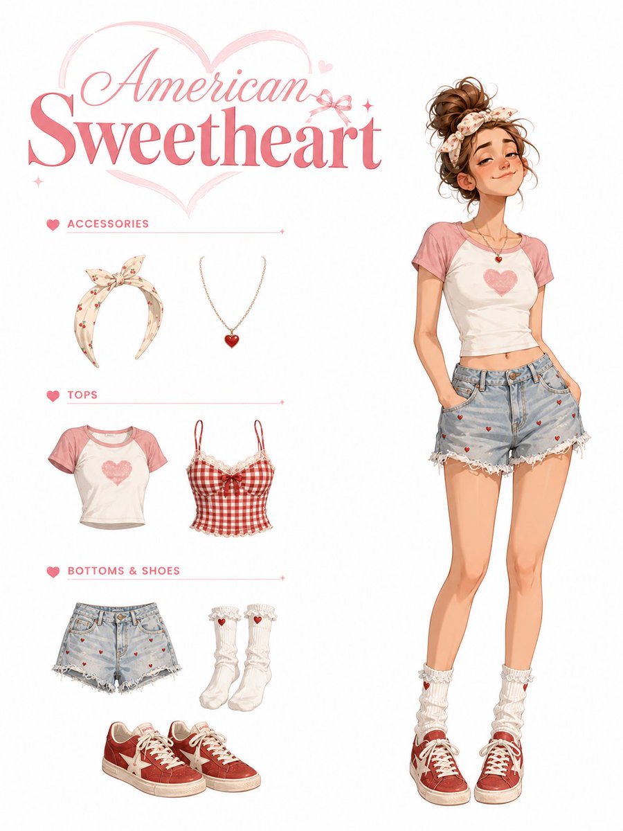 American Sweetheart Outfit Sheet AI image template preview