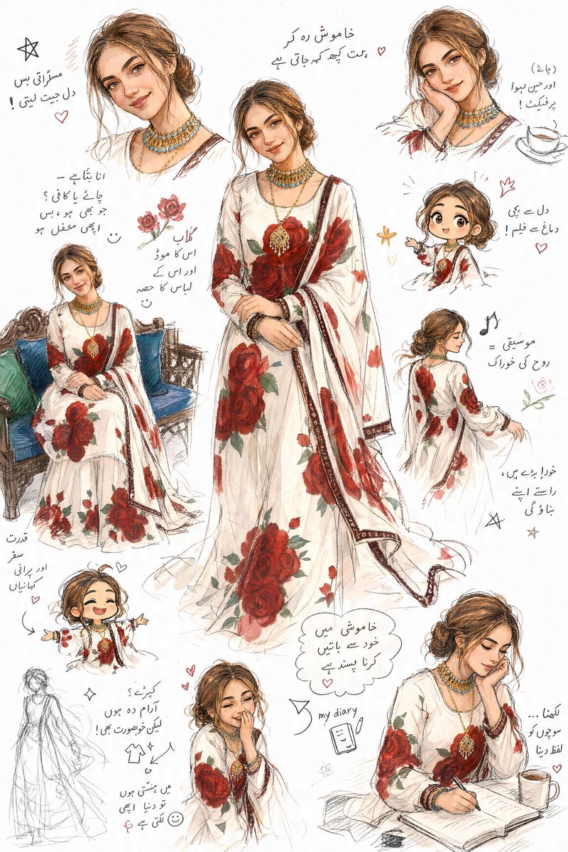 Artistic Sketchbook Character Study in Urdu AI image template preview