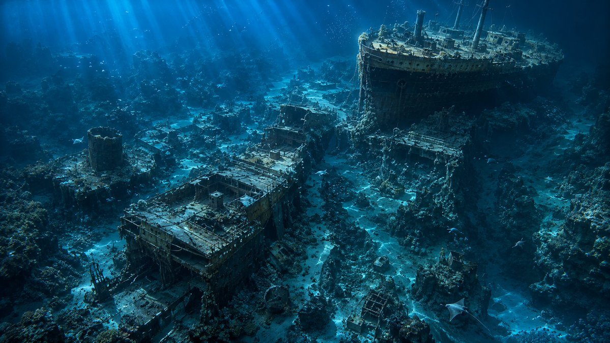 Deep Sea Titanic Shipwreck Aerial View AI image template preview