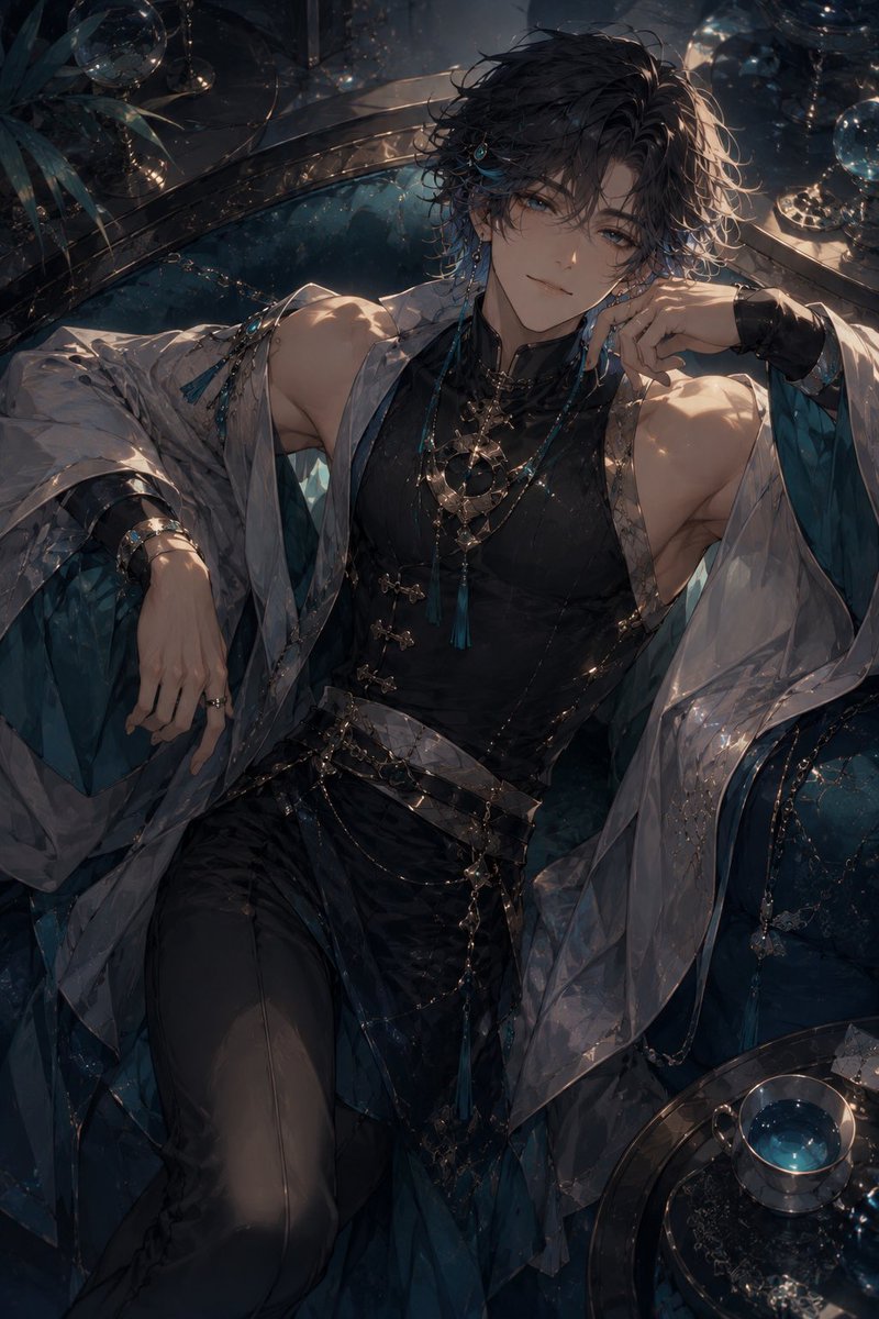 Silver-Haired Gothic Fantasy Reclining Man example 4