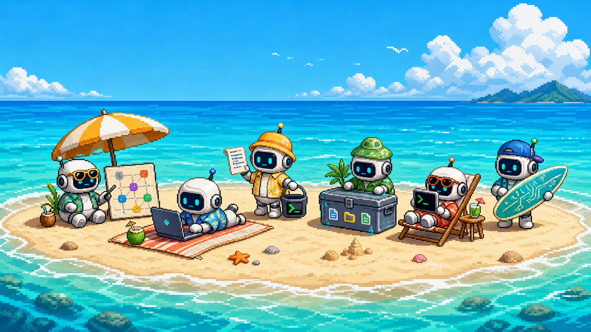 Cute Pixel Art Sandbank Robot Team AI image template preview