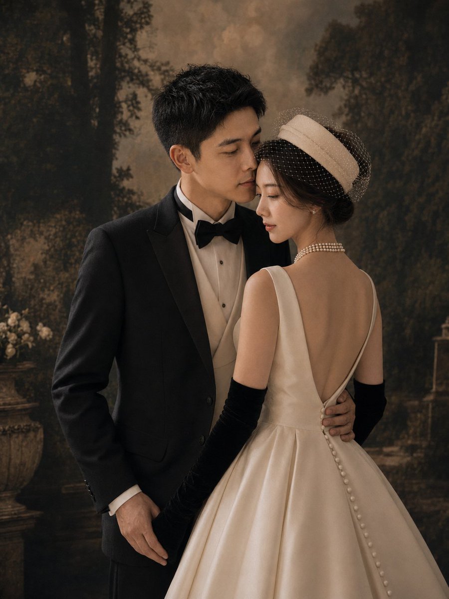 Vintage Garden Wedding Portrait AI image template preview