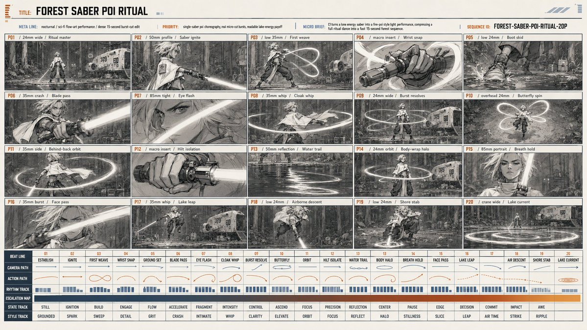Forest Saber Ritual Storyboard Sheet AI image template preview
