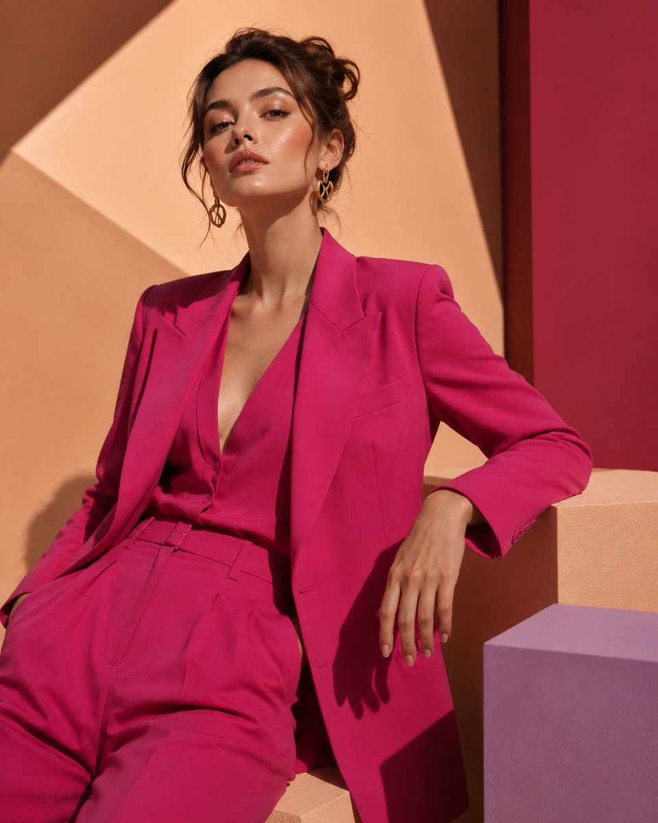 Fuchsia Power Suit Fashion Editorial AI image template preview