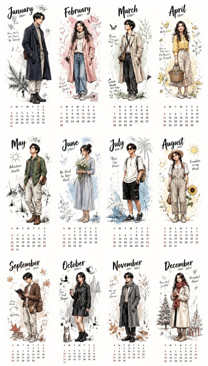 Aesthetic 2027 Desk Calendar AI image template preview