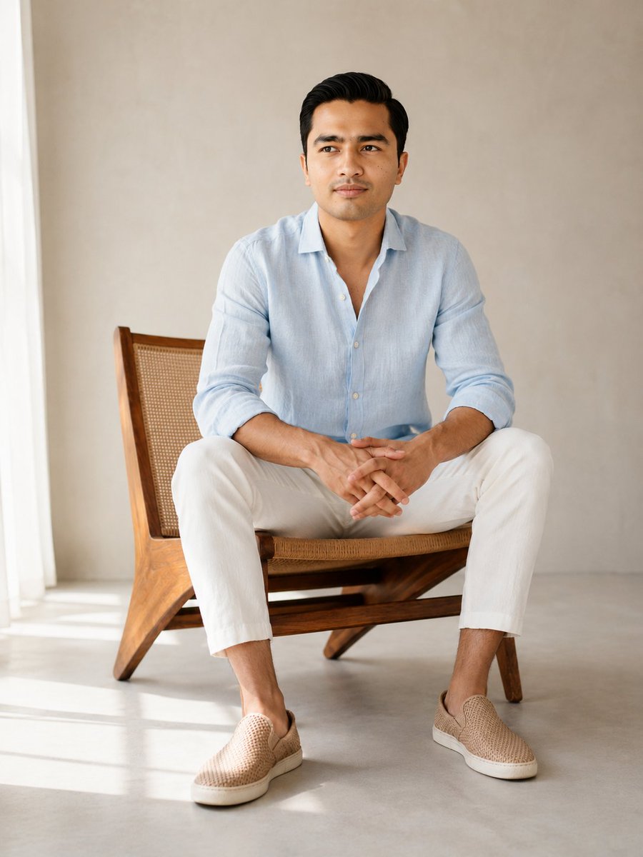 Editorial Male Portrait in Minimalist Studio AI image template preview