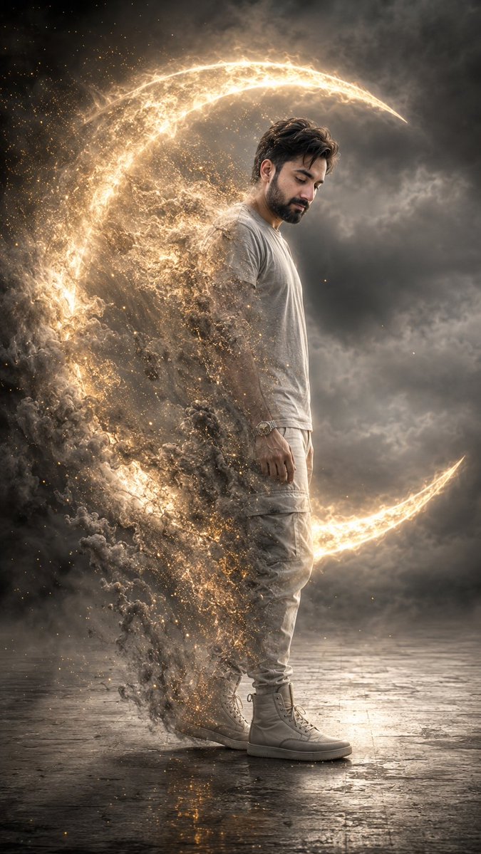 Cinematic Disintegrating Energy Aura Portrait AI image template preview