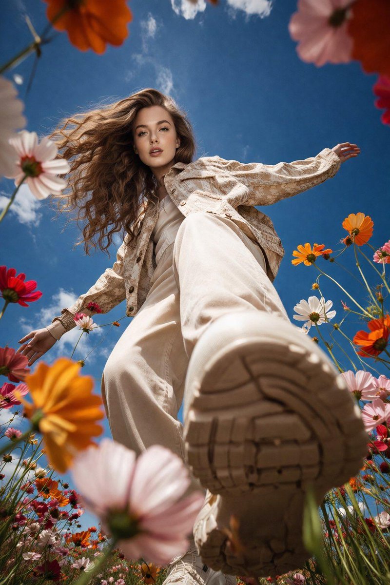 Low-Angle Flower Meadow Stride AI image template preview