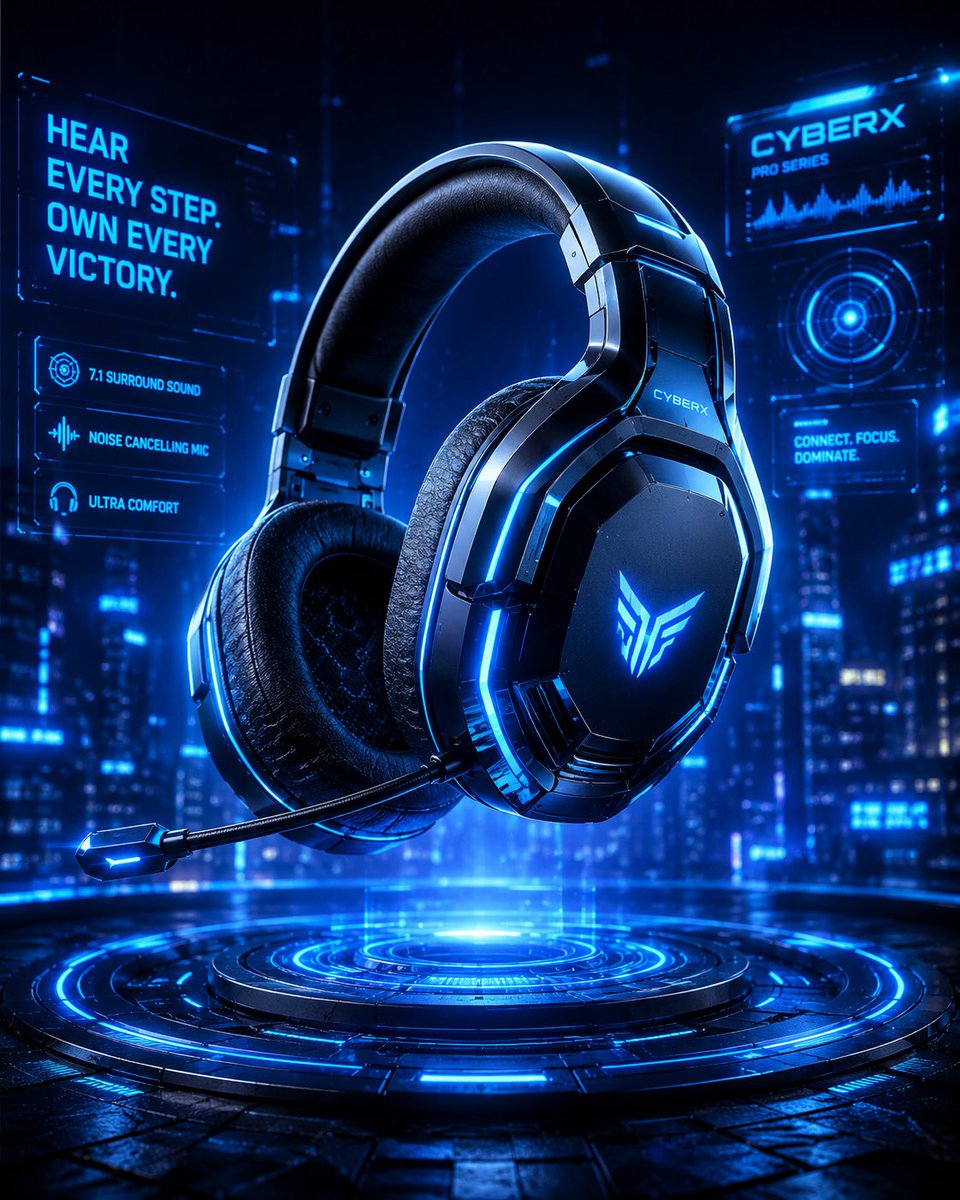 Futuristic Gaming Headset Render AI image template preview