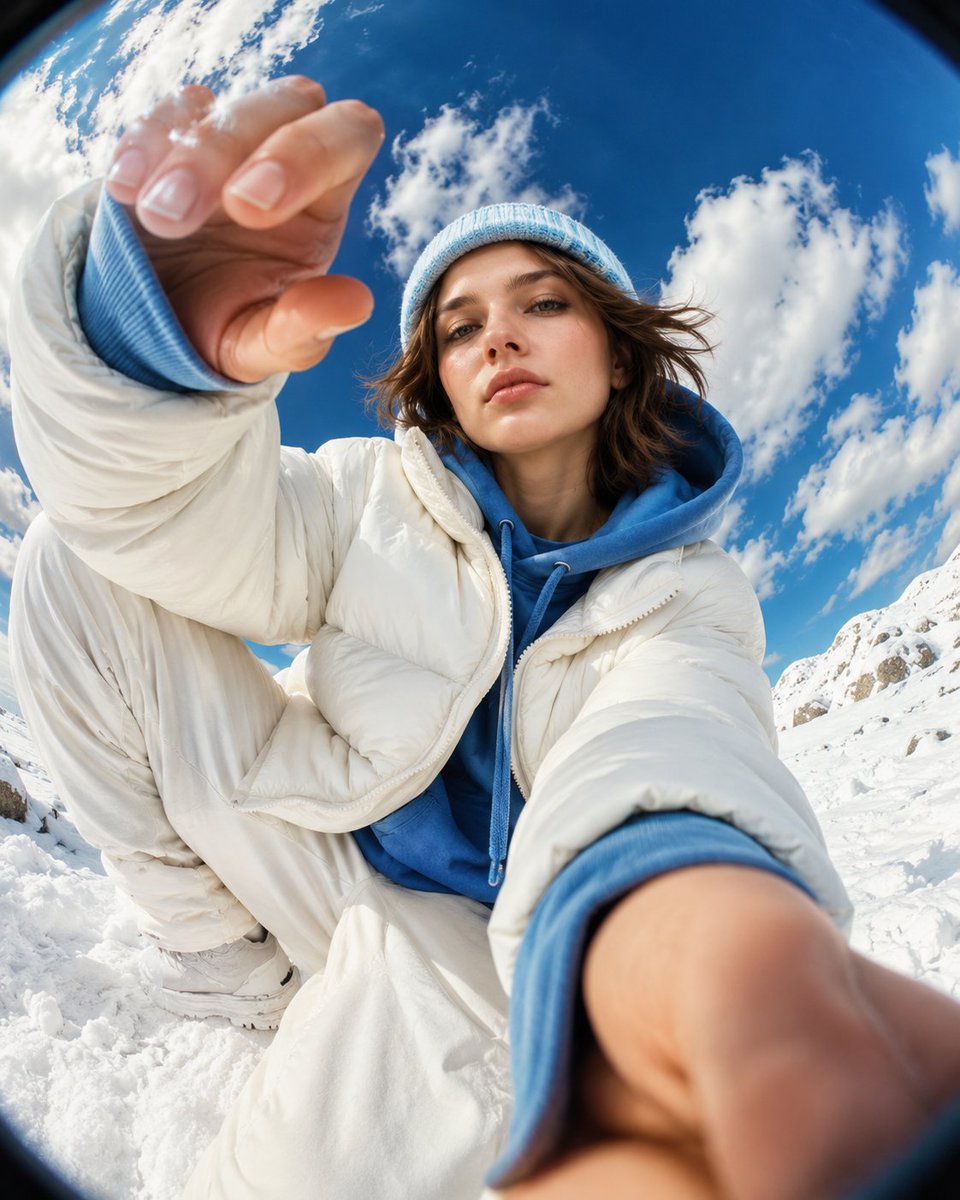 Fisheye Snow Streetwear Portrait AI image template preview