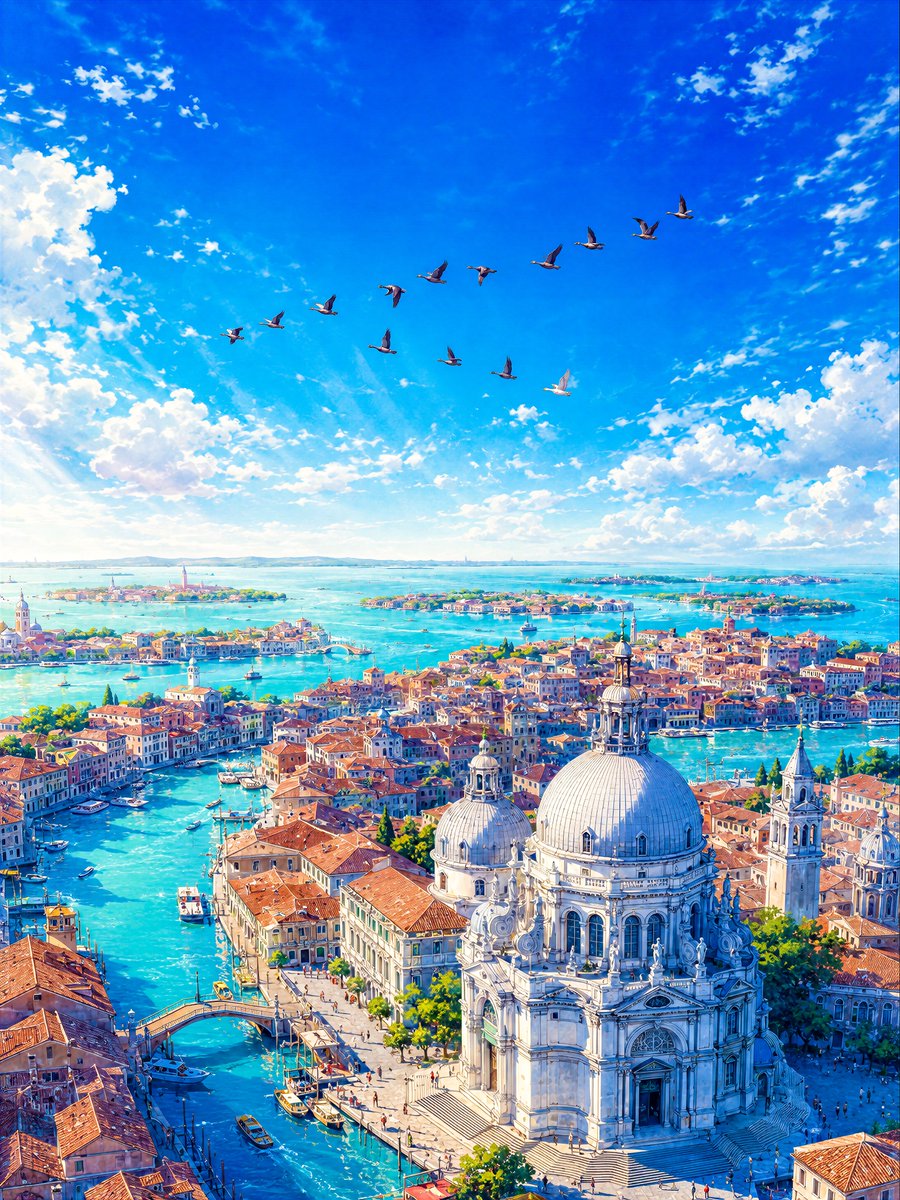 Aerial Lagoon Scenery with Geese AI image template preview