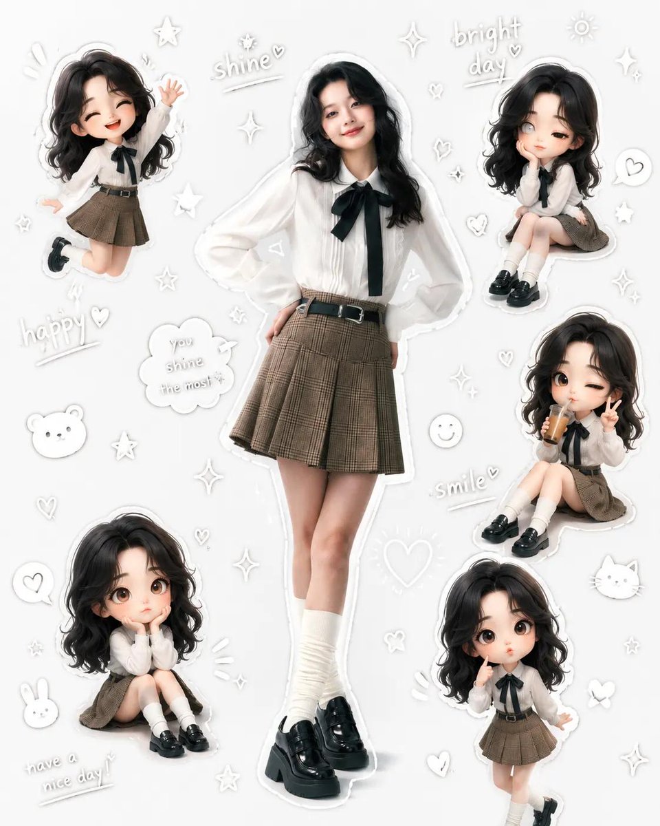 Kawaii School Girl Aesthetic Collage AI image template preview