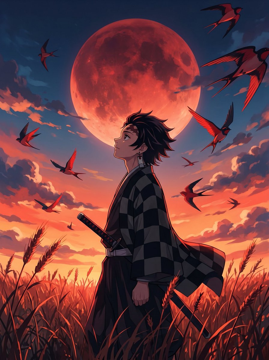 Cinematic Crimson Moon Anime Warrior example 2