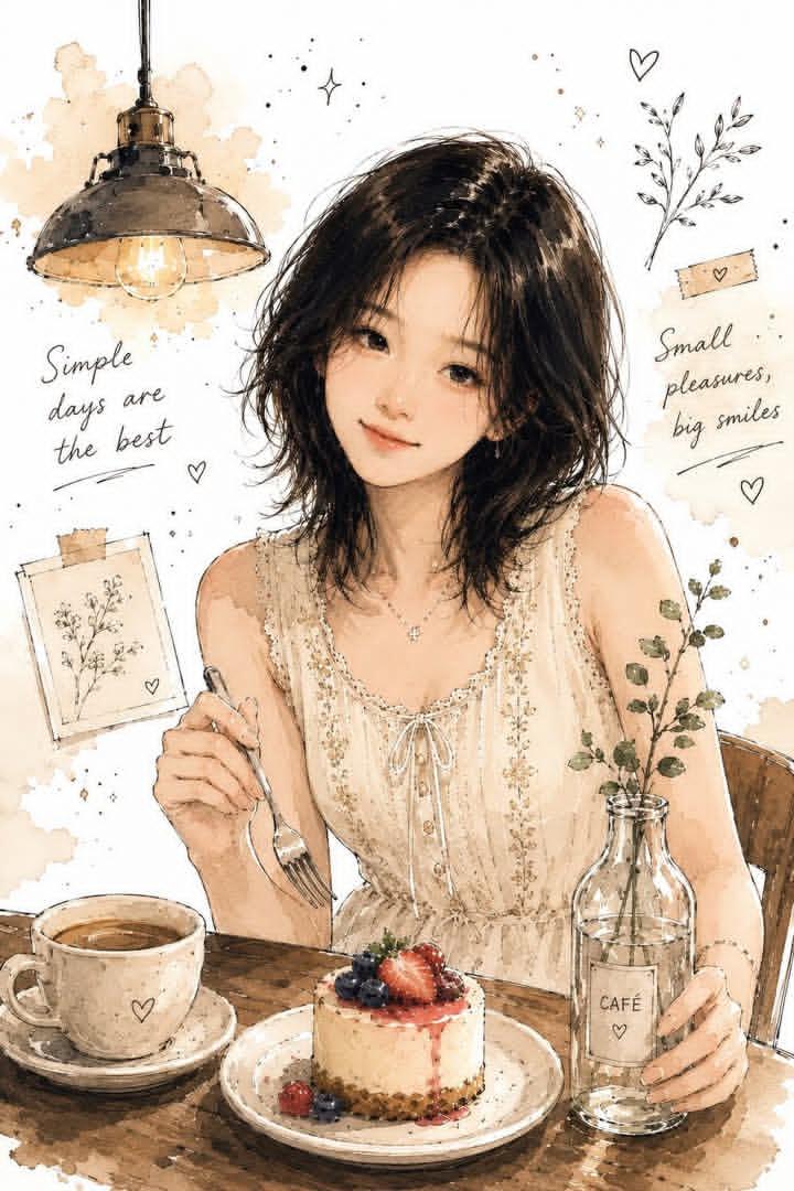 Watercolor Cafe Illustration AI image template preview