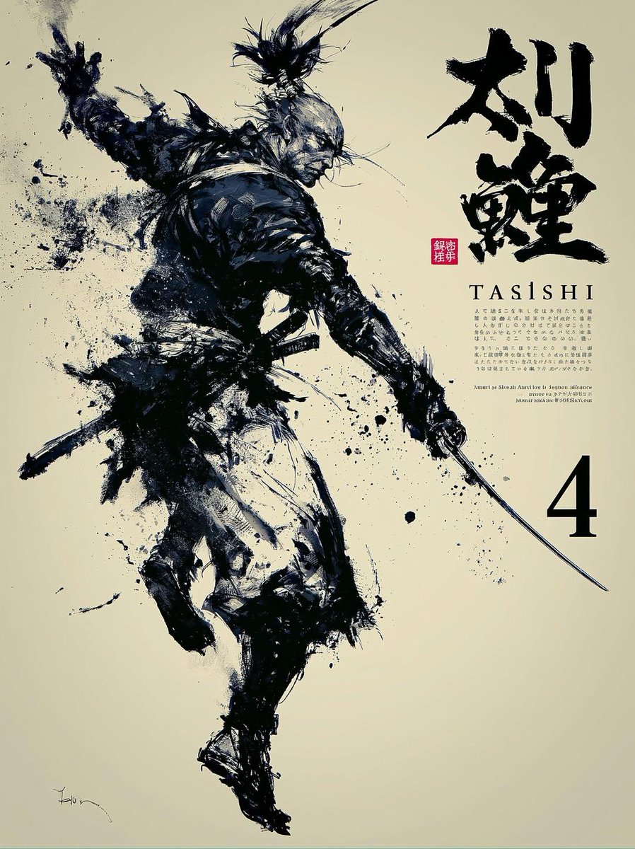 Sumi-e Samurai Poster Art AI image template preview