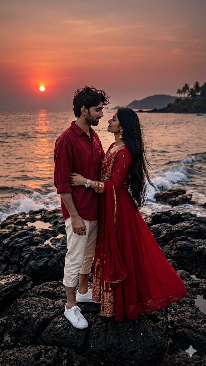Romantic Sunset Couple Portrait AI image template preview