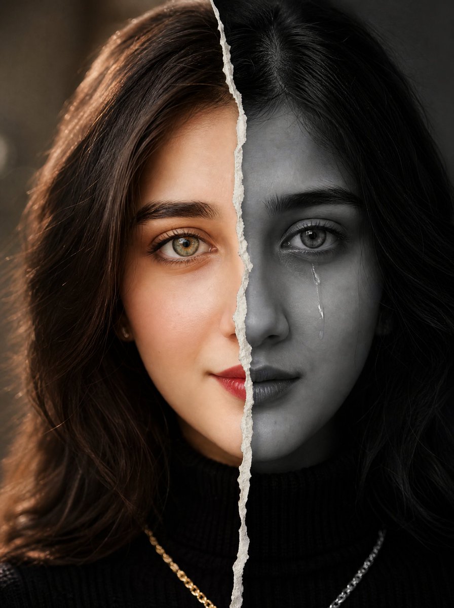 Torn Paper Split Portrait AI image template preview