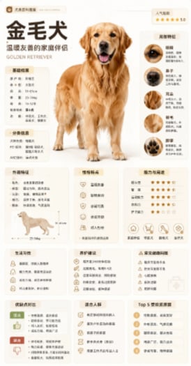 Golden Retriever Encyclopedia Card AI image template preview