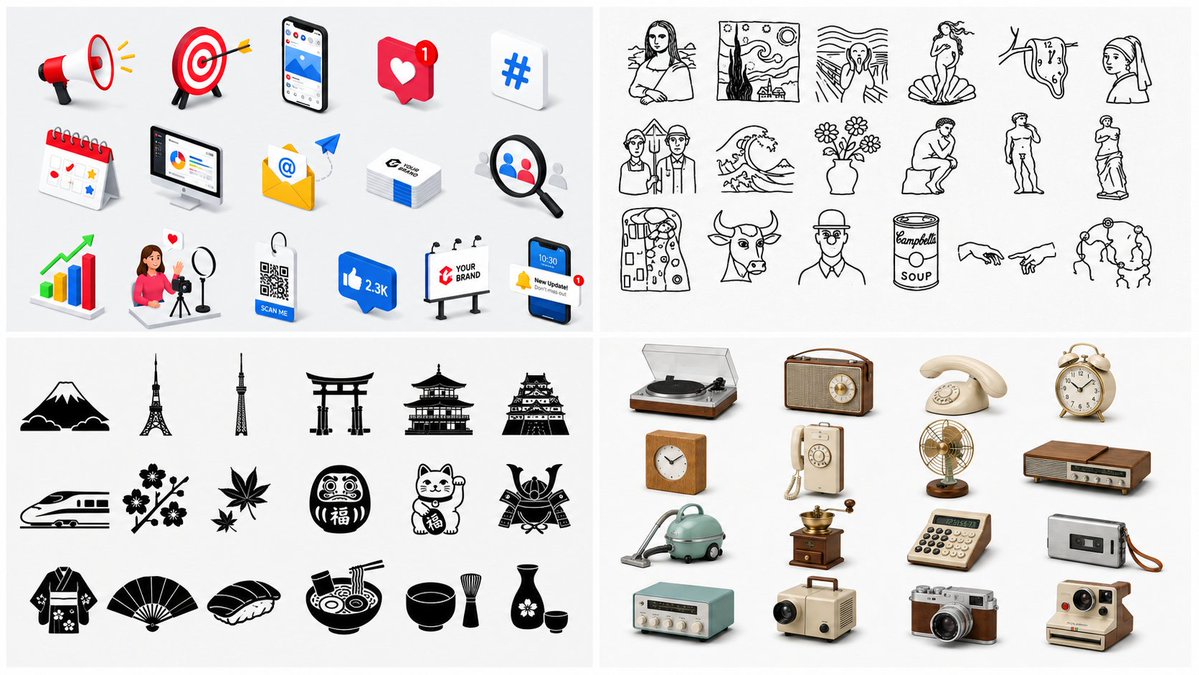 Four-Panel Icon Style Catalog AI image template preview