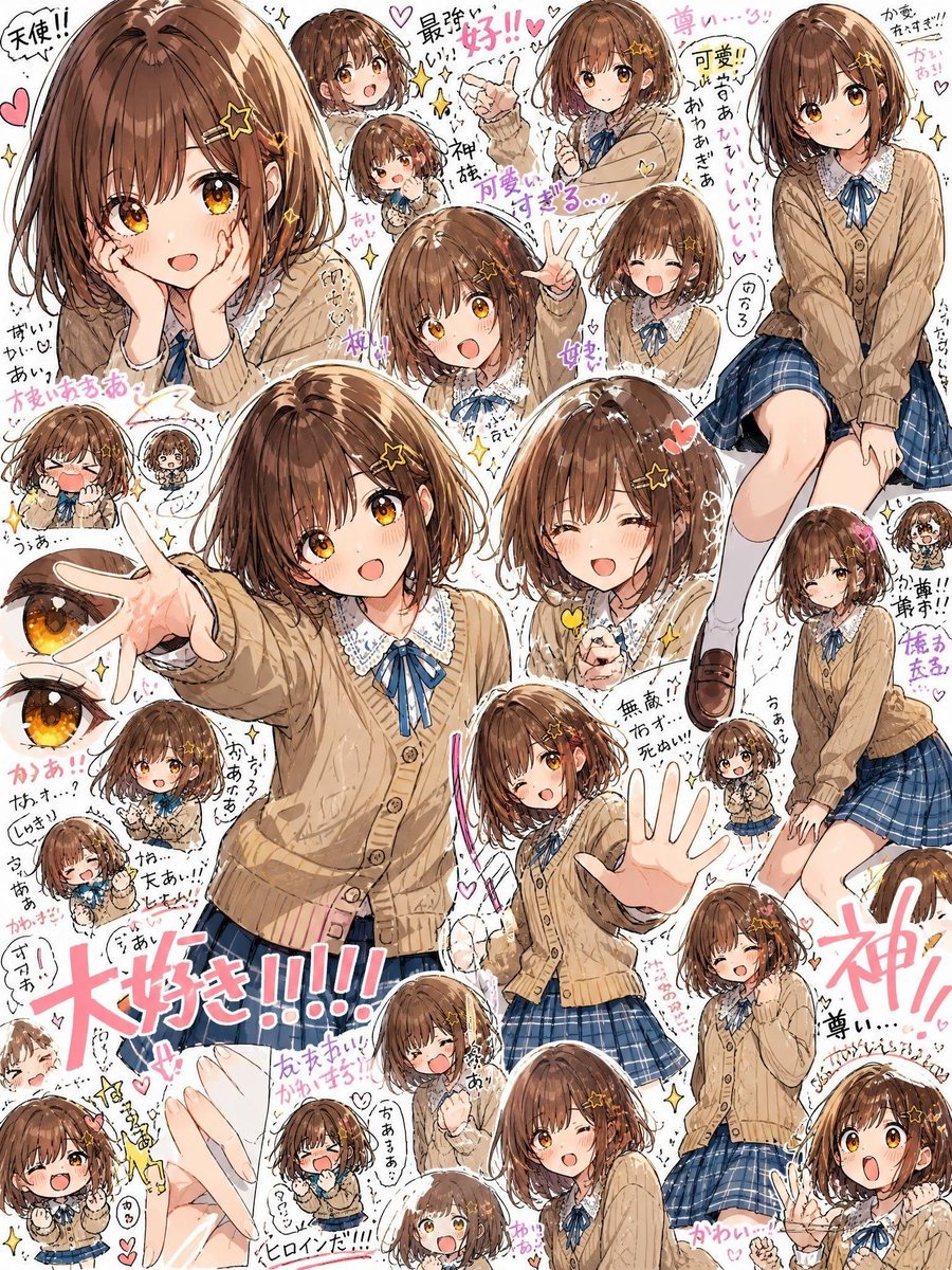 Dense Anime Schoolgirl Fan Collage AI image template preview