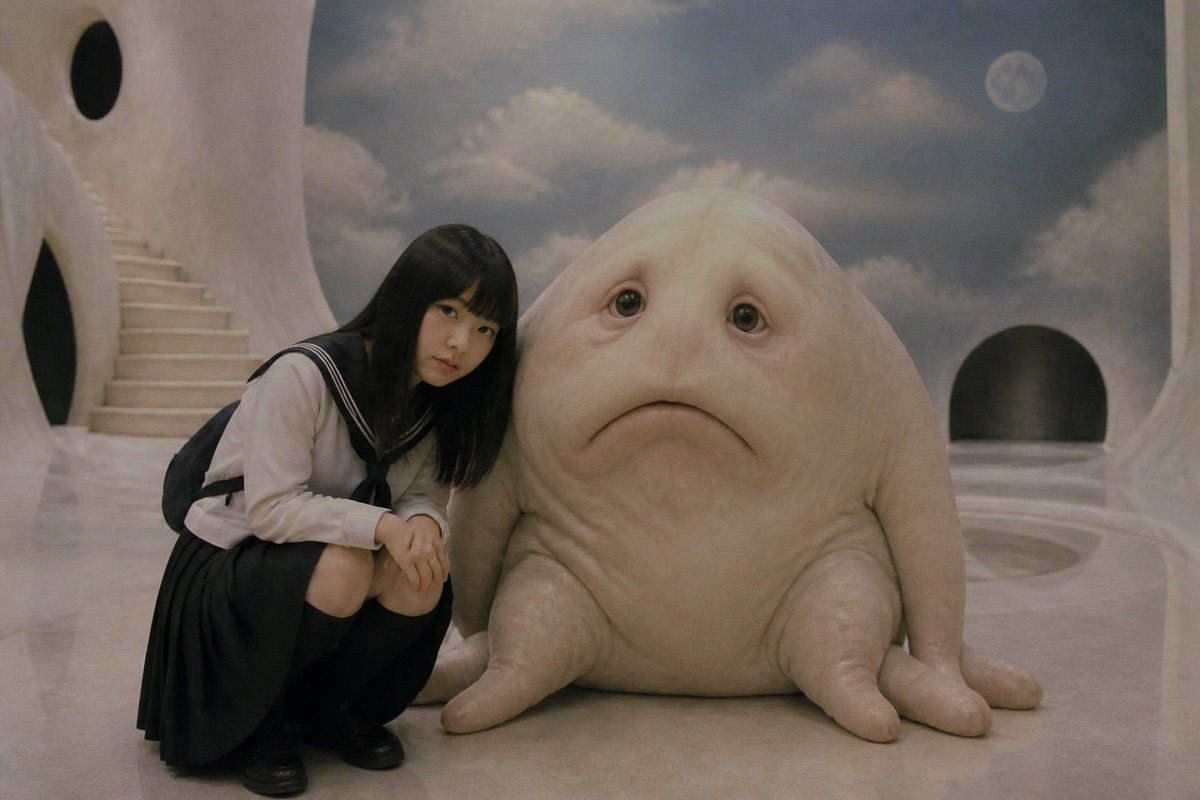 Surreal Schoolgirl and Blob Creature AI image template preview