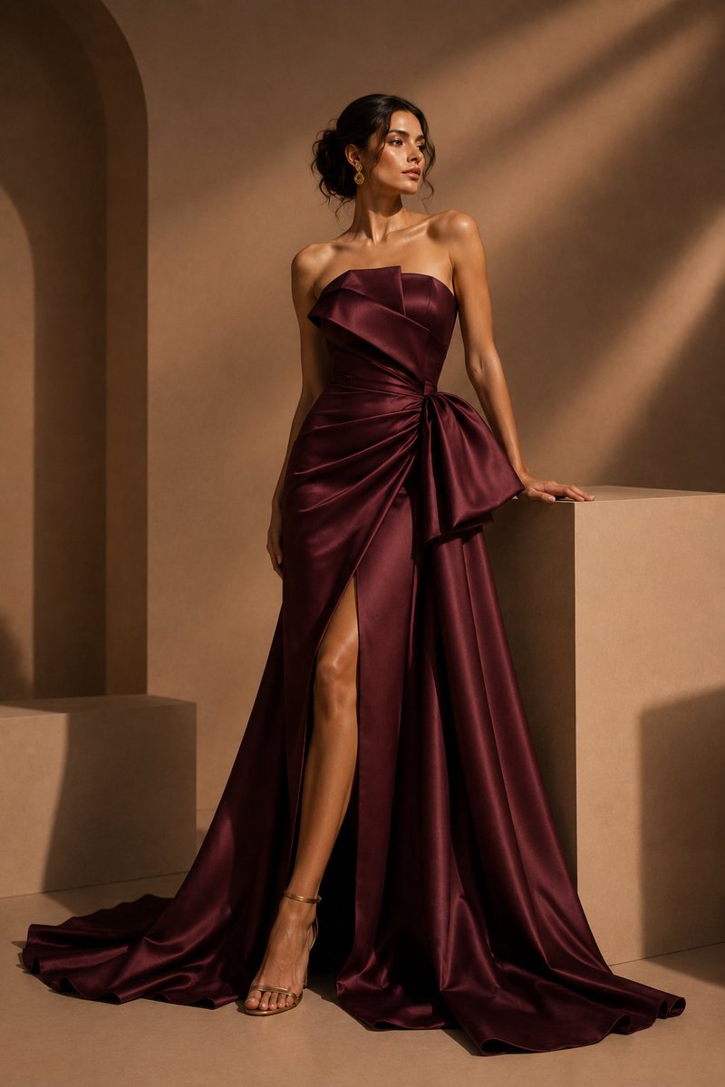 Burgundy Satin Couture Editorial AI image template preview