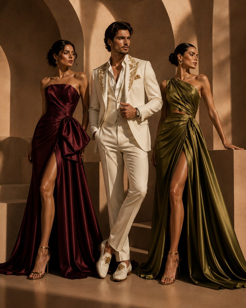 Luxury Editorial Trio in Couture AI image template preview