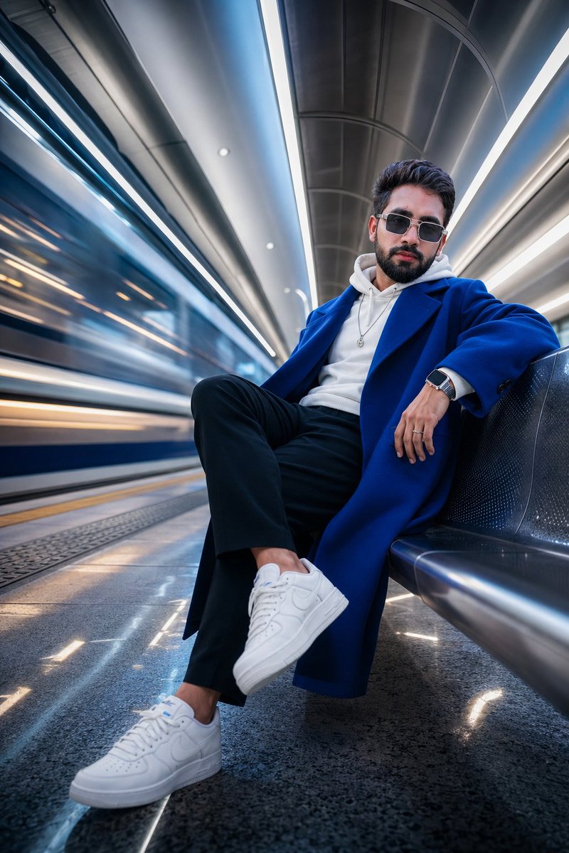 Futuristic Metro Station Fashion Shoot AI image template preview