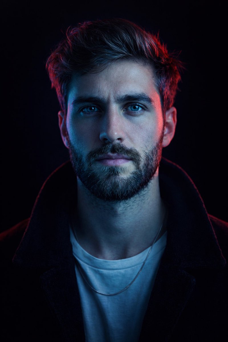 Cyberpunk Neon Split Lighting Portrait AI image template preview