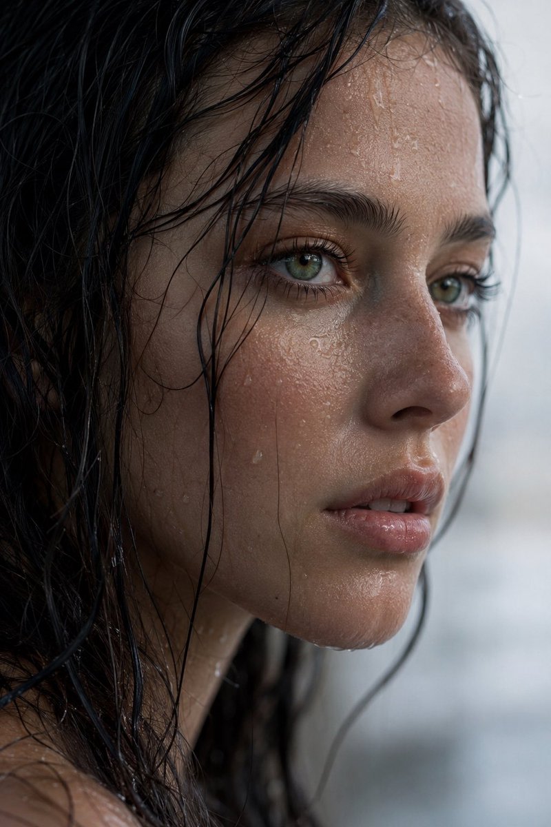 Realistic Wet Close-Up Portrait AI image template preview