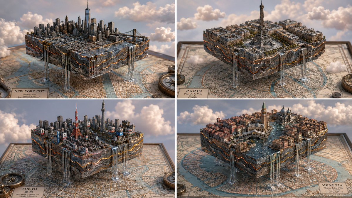 Isometric Magma Damascus Steel Cities AI image template preview