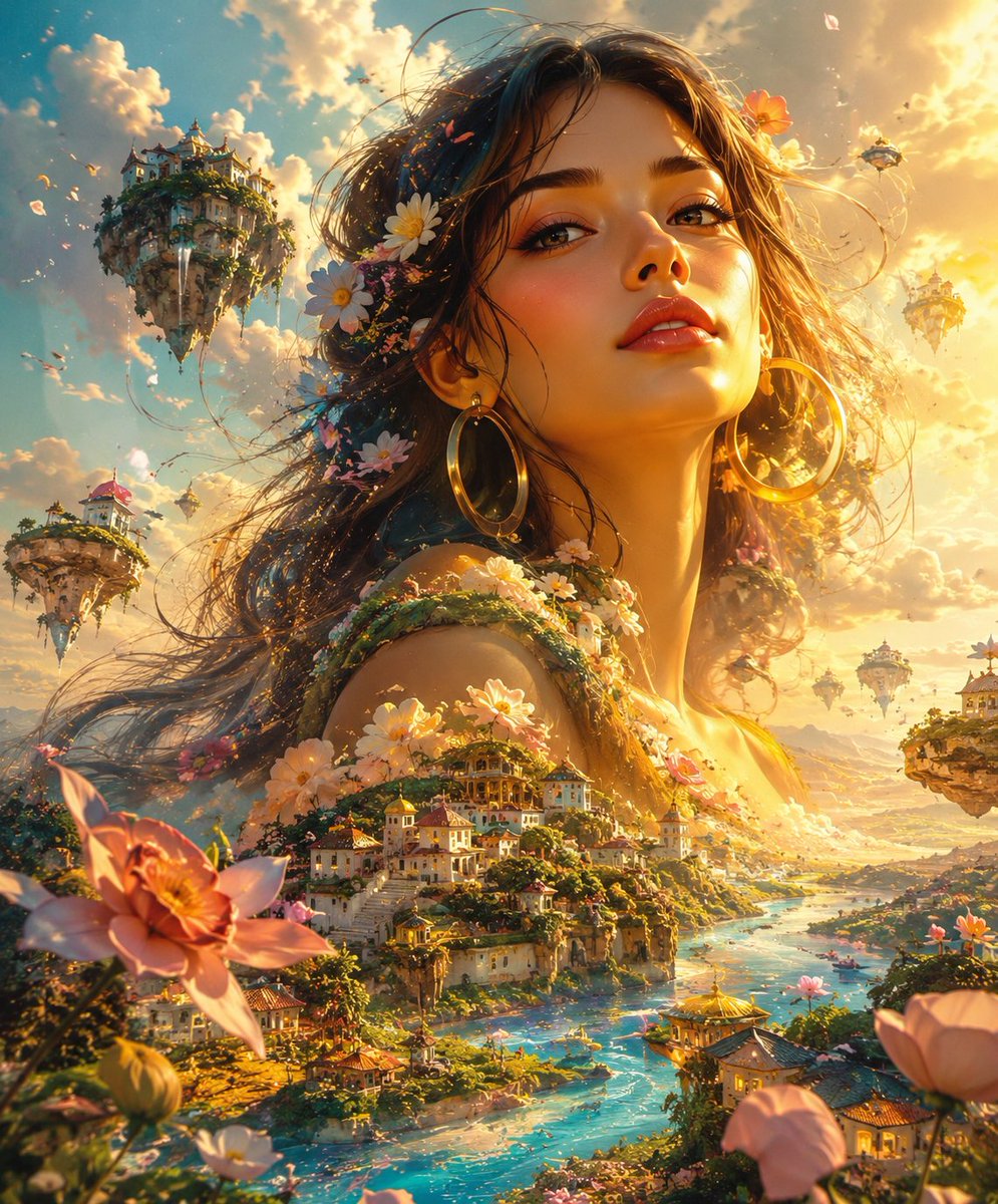 Ethereal Giant Woman Landscape AI image template preview